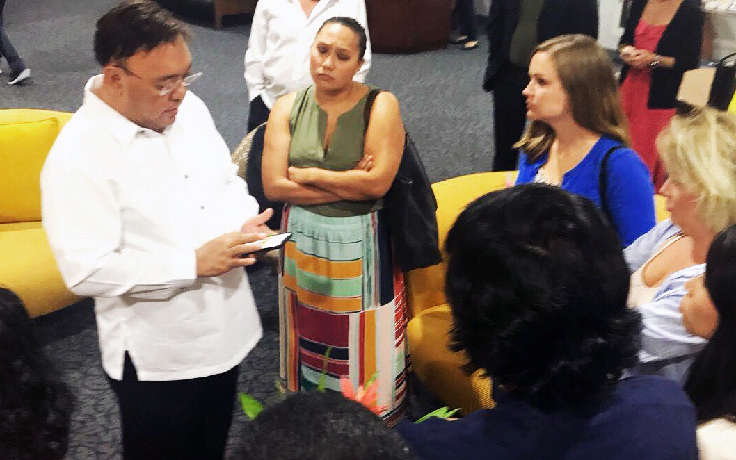 Katie Bradford and 2018 Jefferson Fellows interviewing Harry Roque in Manila