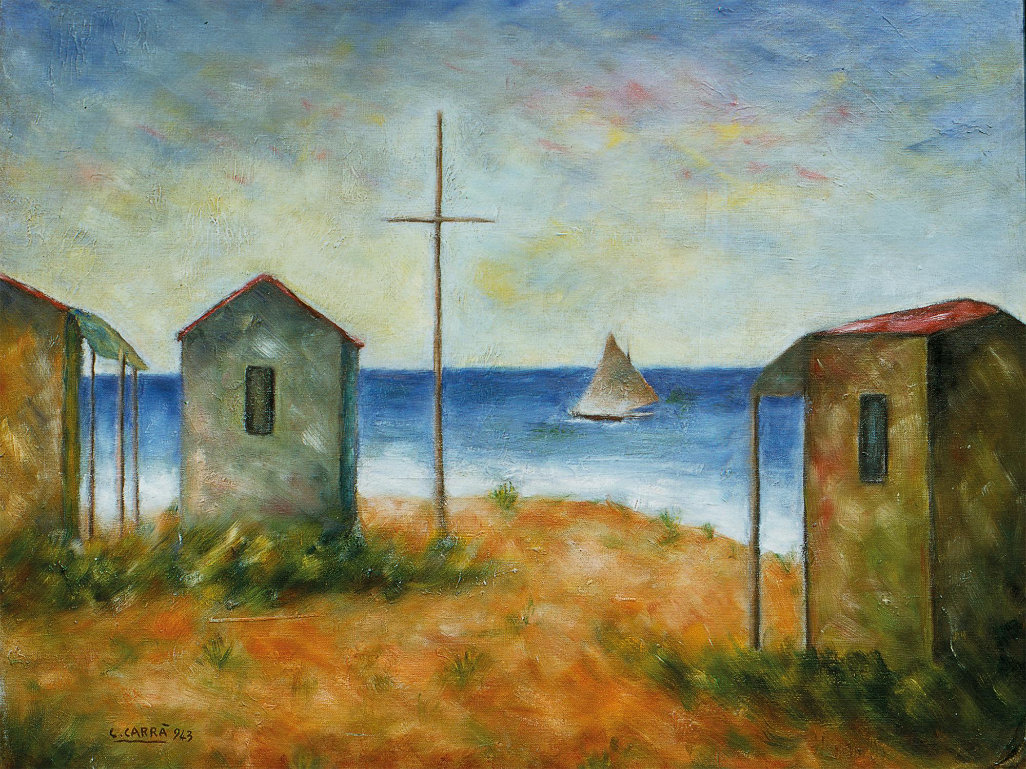 "Capanni sulla riva", Carlo Carrà