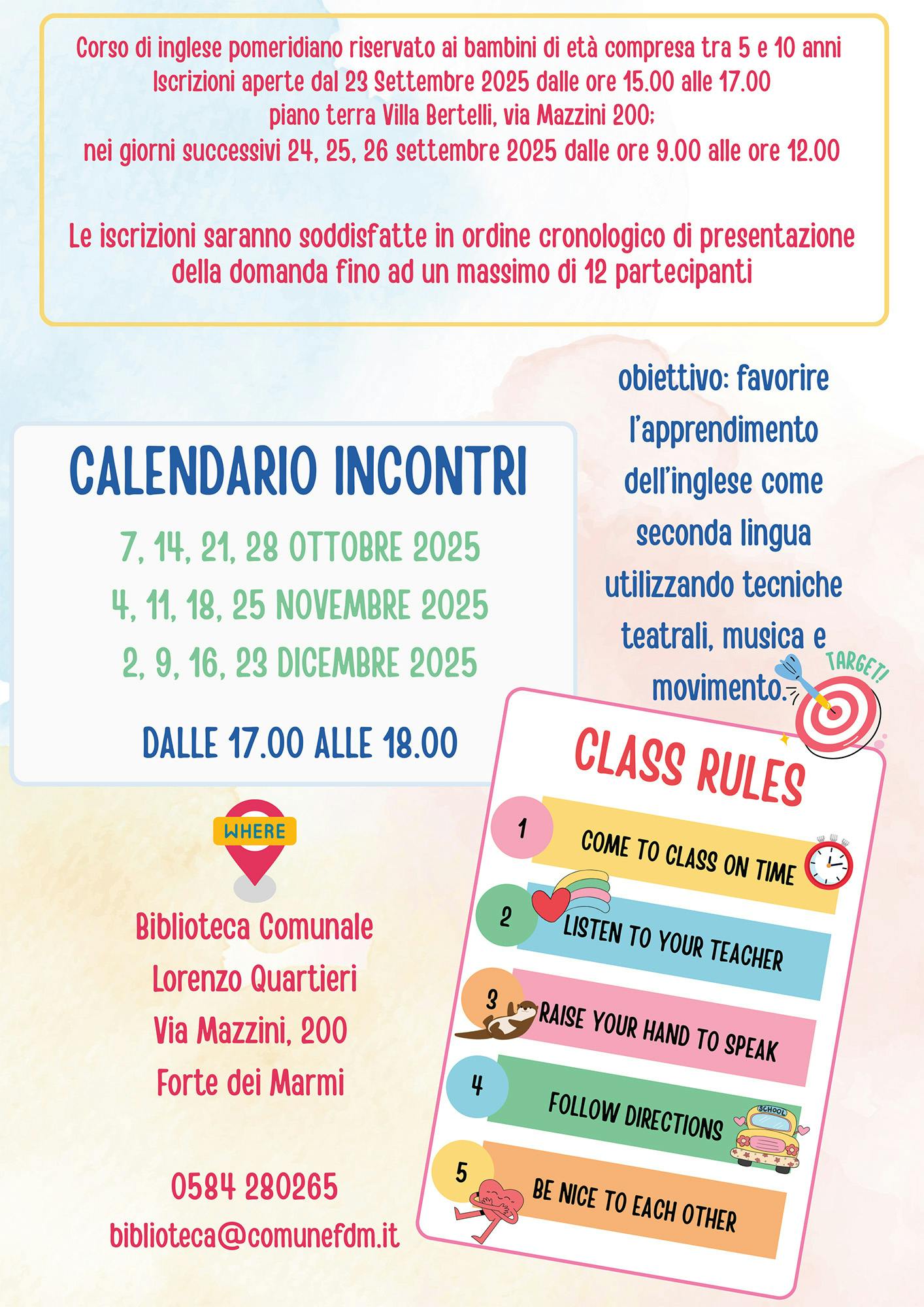 Locandina corsi inglese biblioteca fronte 2025