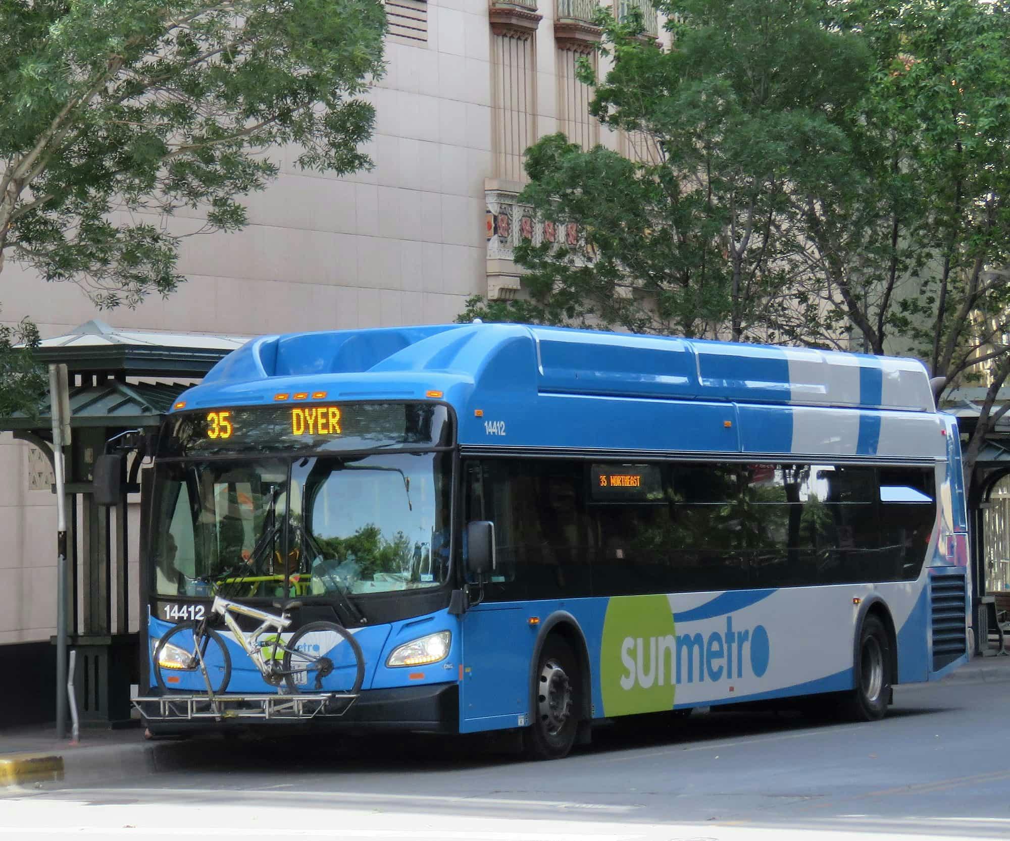 A city bus at a bus stop