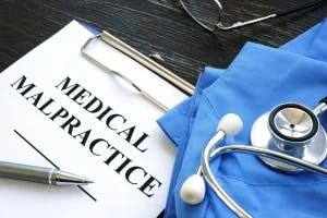 Medical malpractice forms with scrubs.