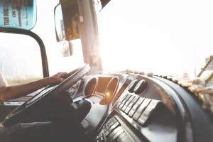 A person driving the truck.