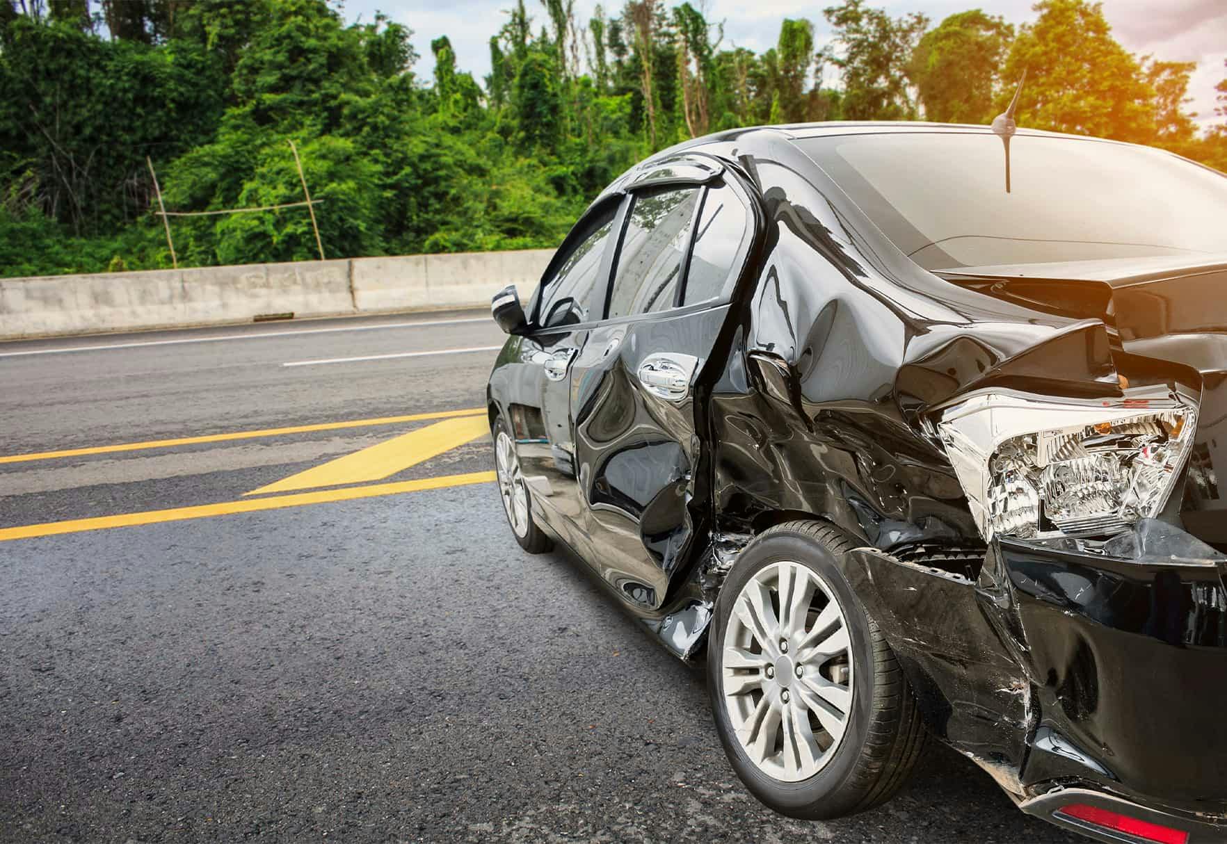 the side of a car completely destroyed