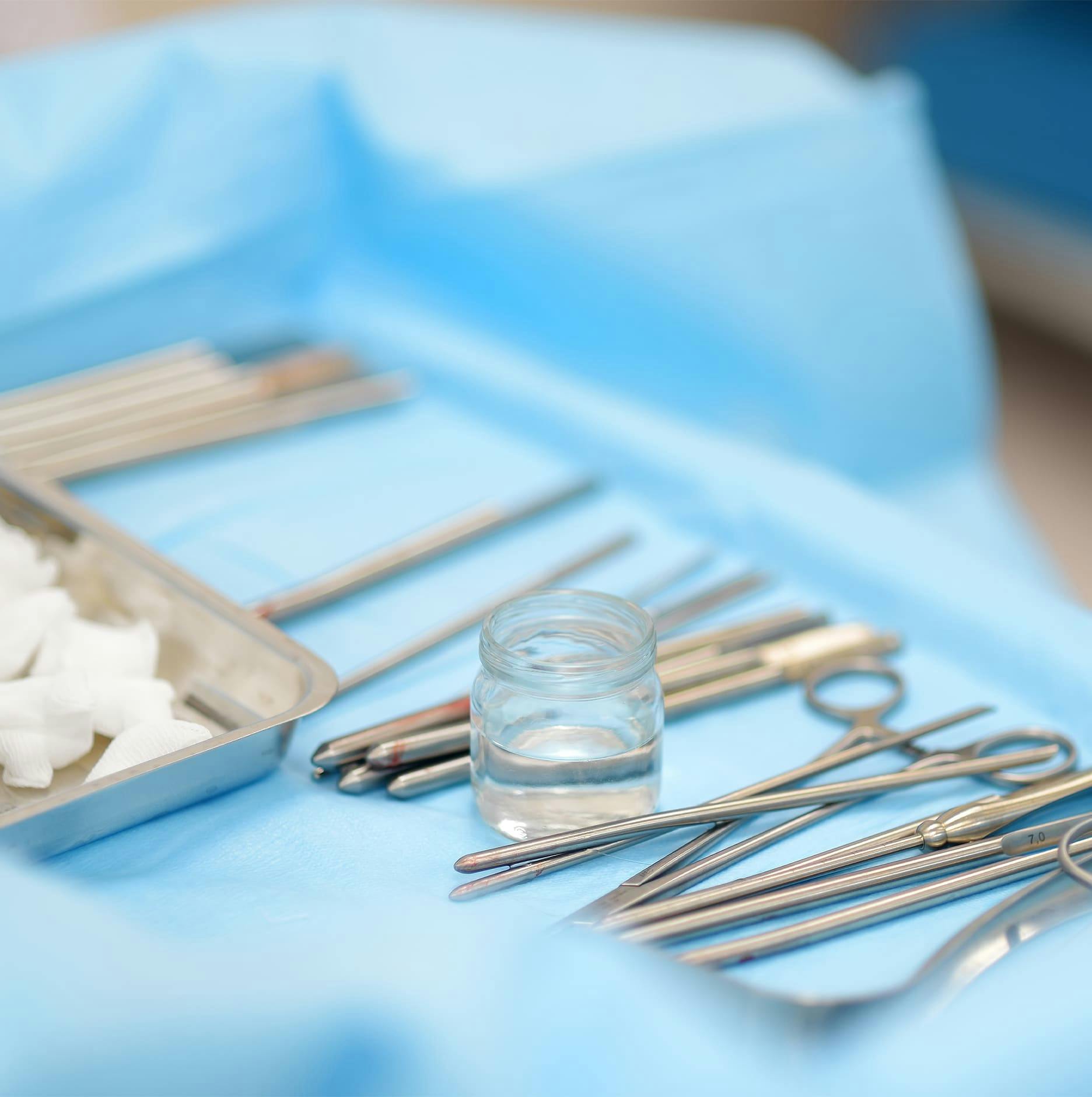 surgical tools laid on tray