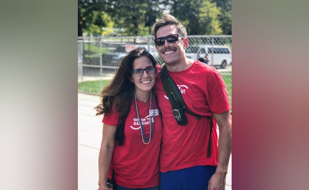 Man and woman hugging