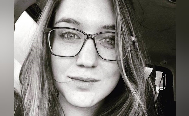 Woman in black and white photo