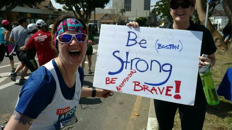 Woman smiling at marathon