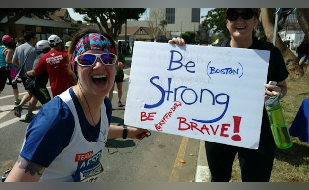 Woman smiling at marathon