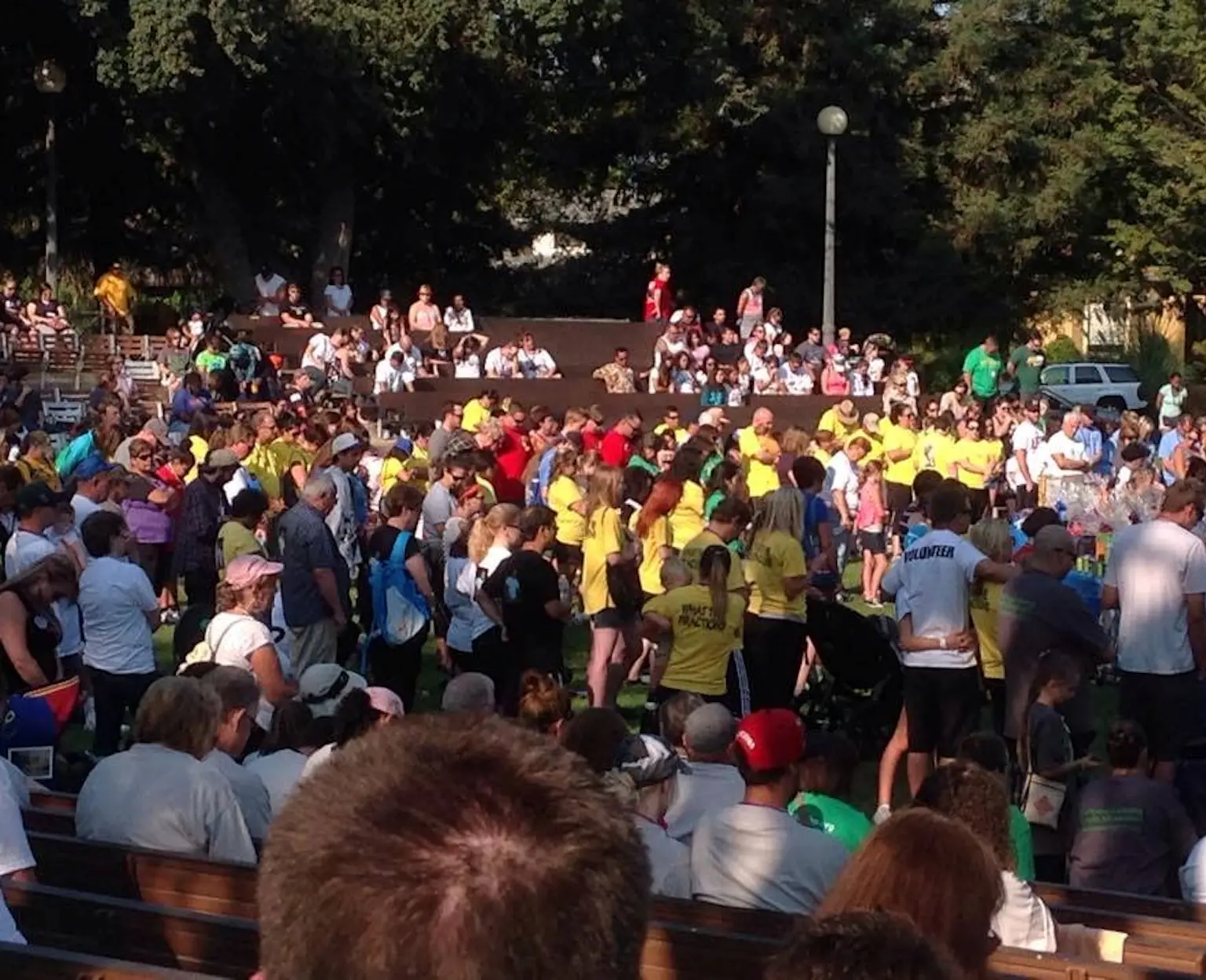 Crowd gathering at a community walk