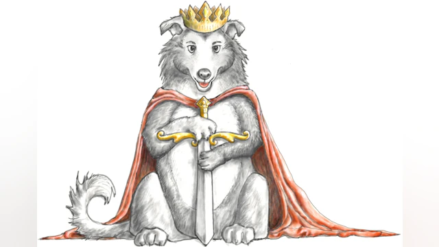 Doodle of dog dressed as Lancelot