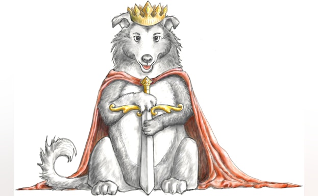 Doodle of dog dressed as Lancelot