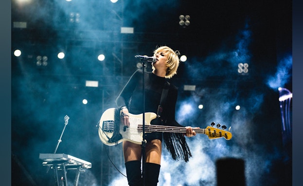 Band member playing bass