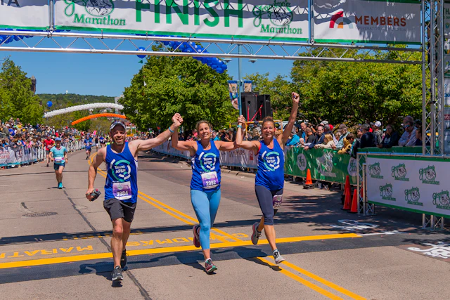 Runners crossing a finish line