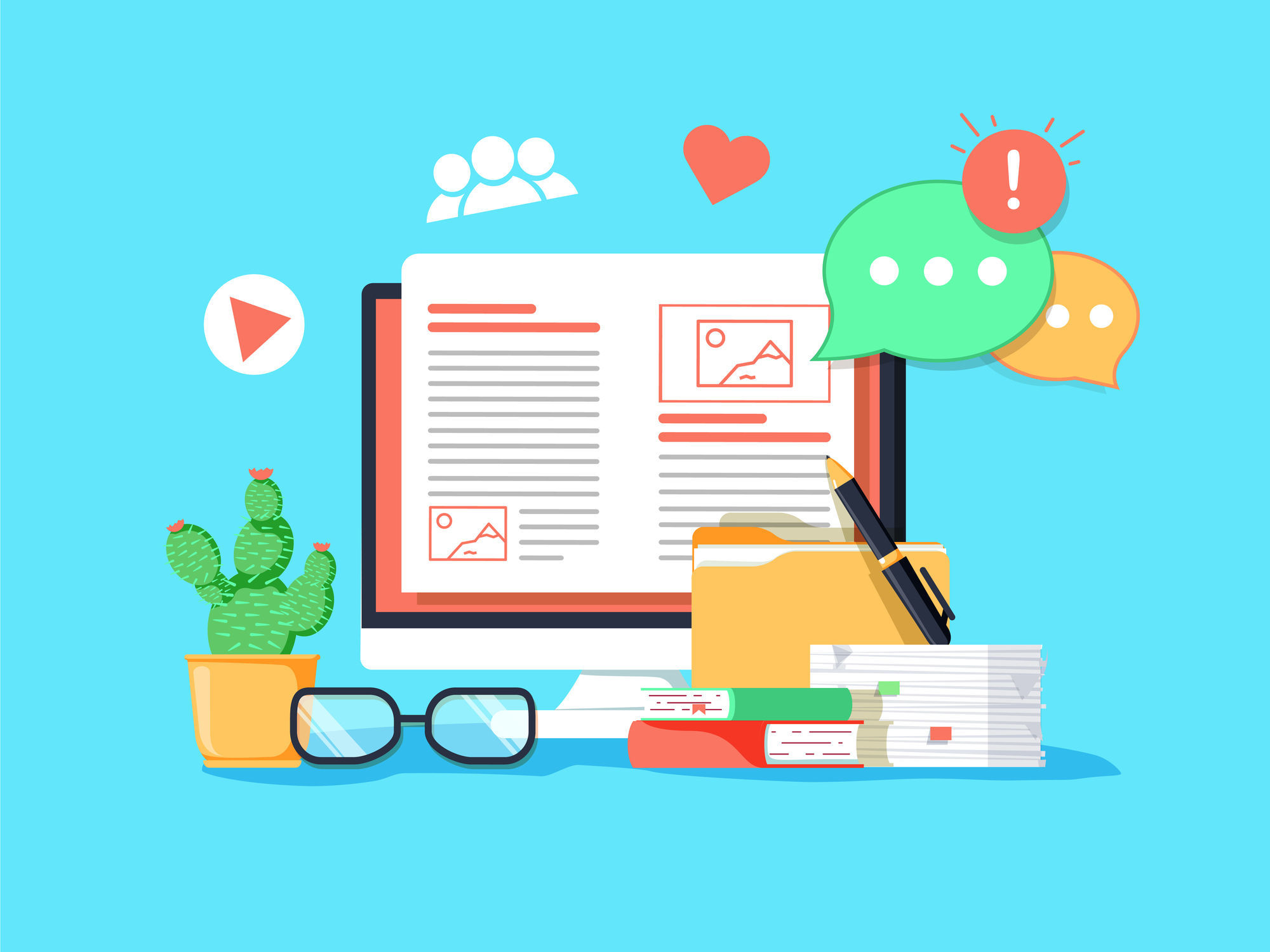 Graphic of computer and office accessories