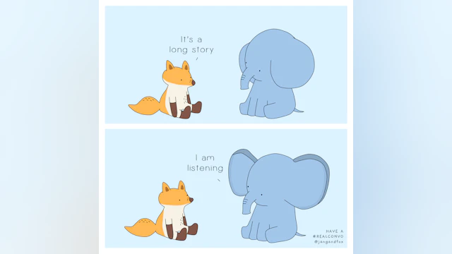 Fox and elephant talking about feelings