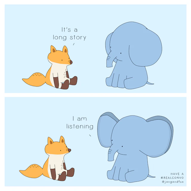 Fox and elephant talking about feelings