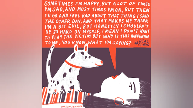 Woman talking about sadness to her dog