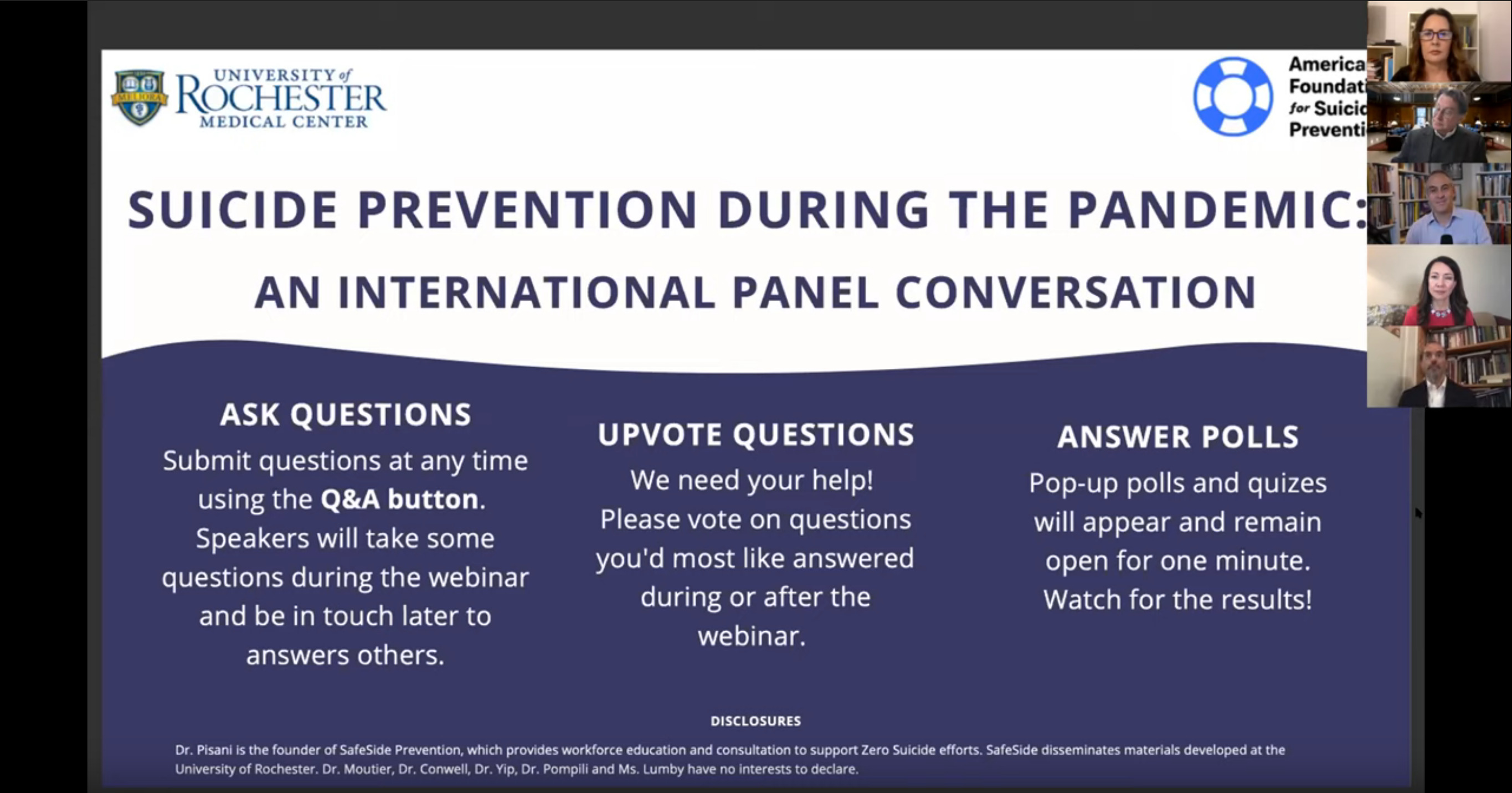 Suicide prevention during the pandemic opening slide