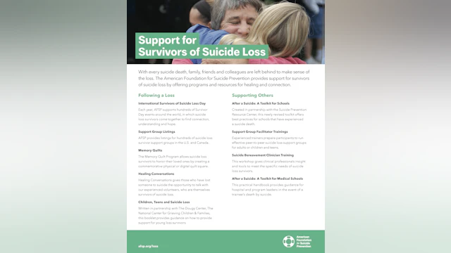 Support for survivors of suicide loss flyer