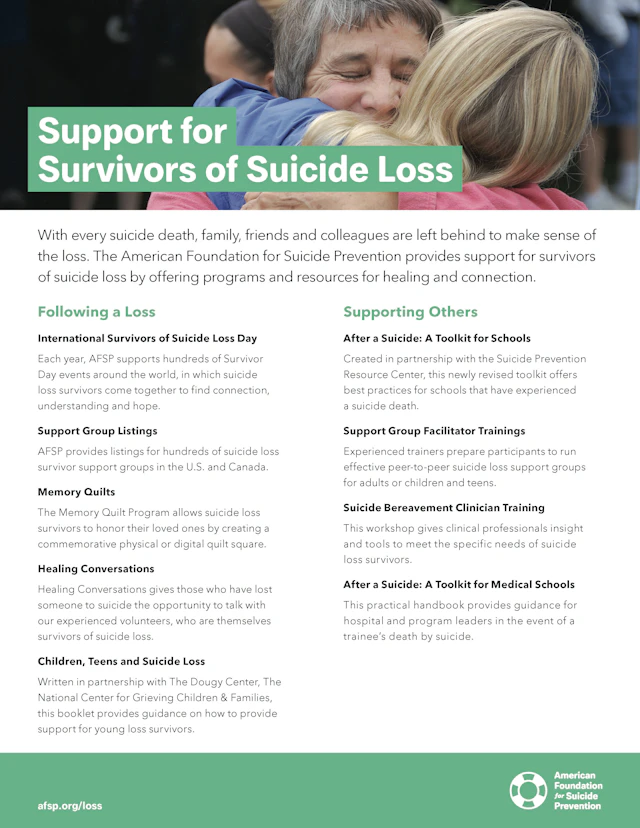 Support for survivors of suicide loss flyer