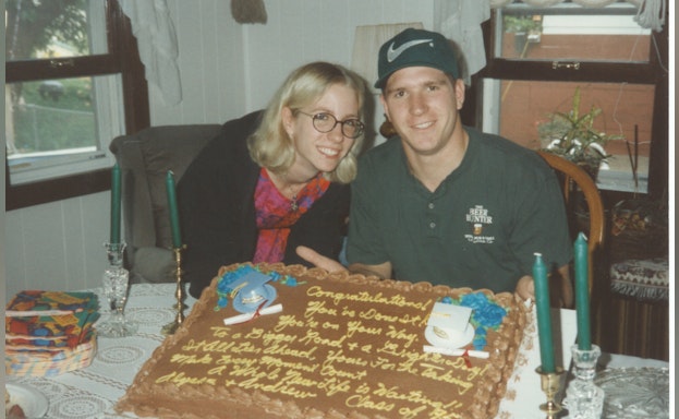 Man and woman with cake