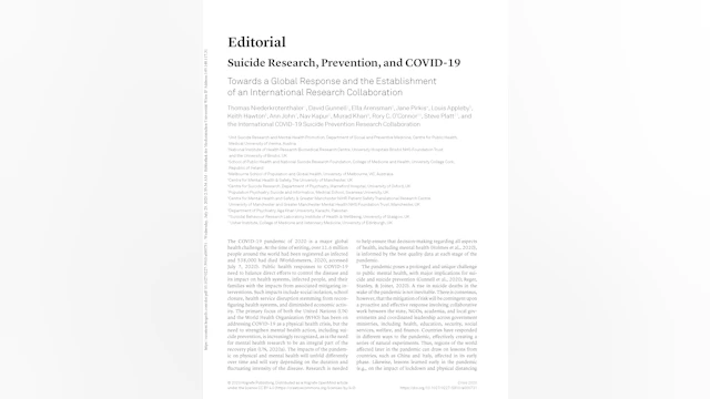 Cover of article Editorial: Suicide Research, Prevention, and COVID-19