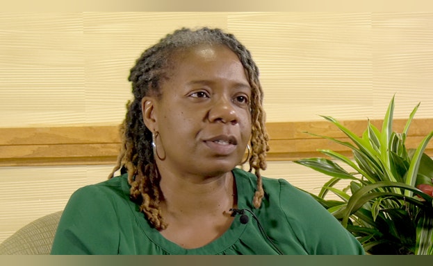 Woman speaking for interview