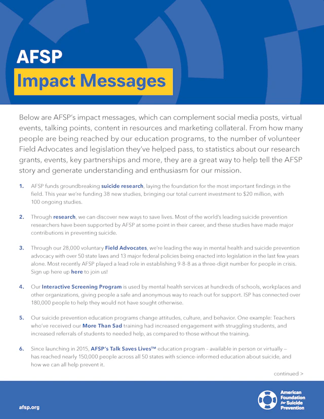 AFSP Impact Messages