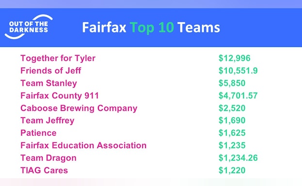 2020 Fairfax OOTD Top Fundraising Teams