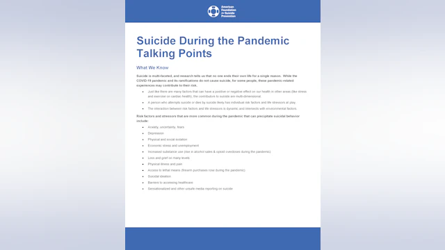 Suicide During the Pandemic Talking Points