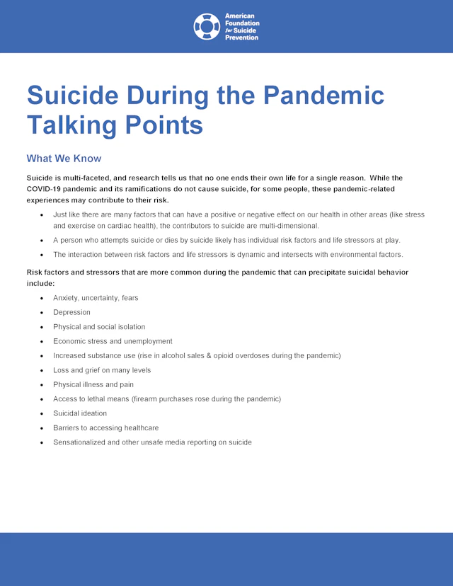 Suicide During the Pandemic Talking Points