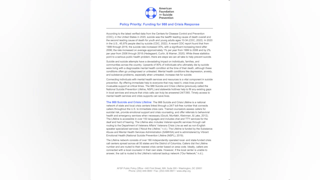 Funding for 988 and Crisis Response issue brief