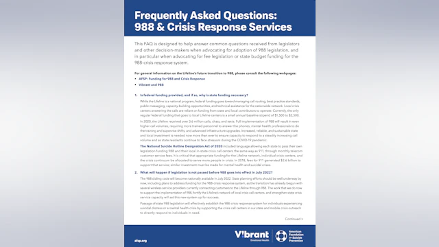 Frequently Asked Questions: 988 & Crisis Response Services
