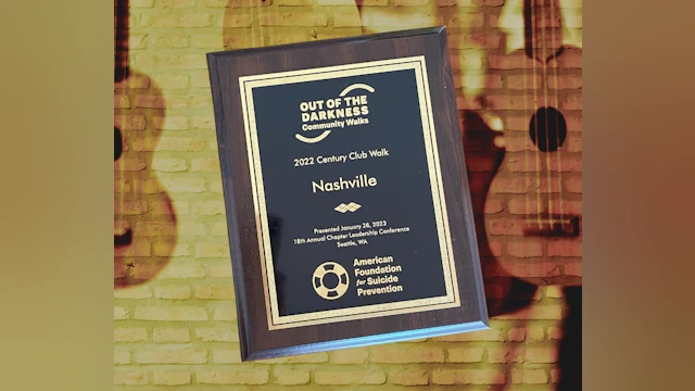 An award plaque that reads: 2022 Century Club Walk Nashville