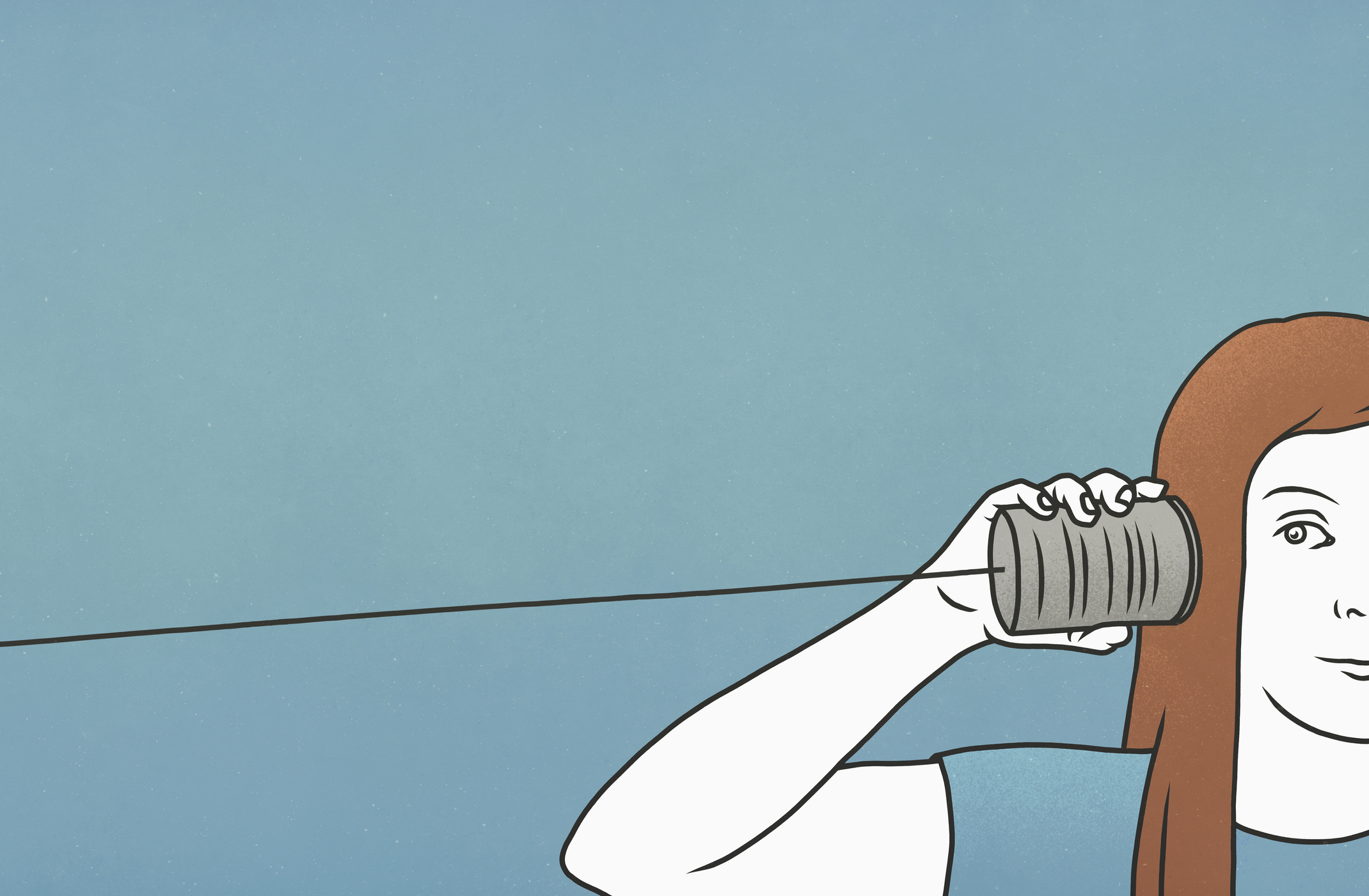 Woman talking on a tin can