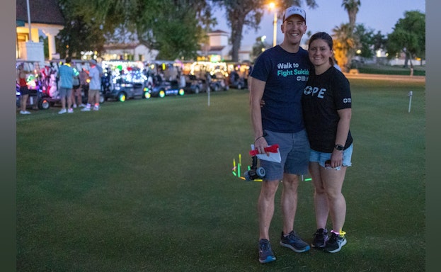 Evan Canham with his girlfriend Kelsey at the 2022 Golf for Hope event.