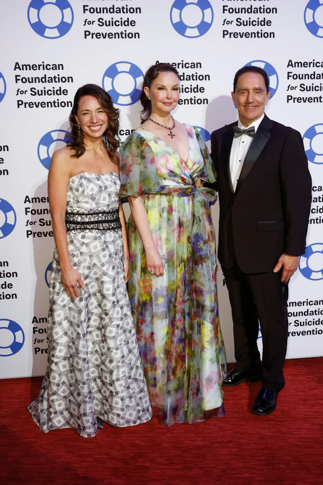 AFSP Chief Medical Officer Christine Yu Moutier, M.D., Ashley Judd and AFSP CEO Robert Gebbia are seen at the 34th Annual Lifesavers Gala on Thursday, May 4, 2023 in New York. (Jason Decrow/AP Images for American Foundation for Suicide Prevention)