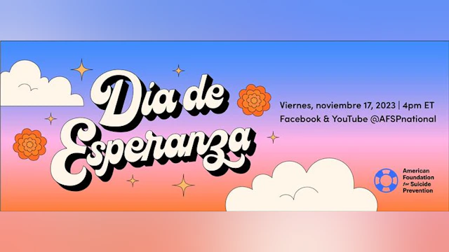 Graphic with a blue, pink, and orange ombré sky behind bold white text that says, "Día de Esperanza"