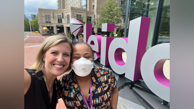 NCAC Executive Director Ellen Shannon (left) and Leidos Corporate Responsibility Specialist Janelle Hunter (right) at Leidos Global Headquarters in Reston, VA