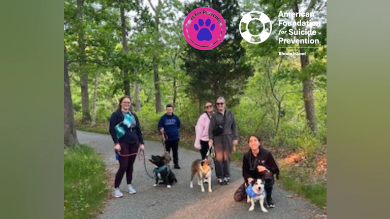 people and dogs on walking path