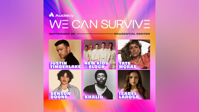 Photos of each performer over a colorful background