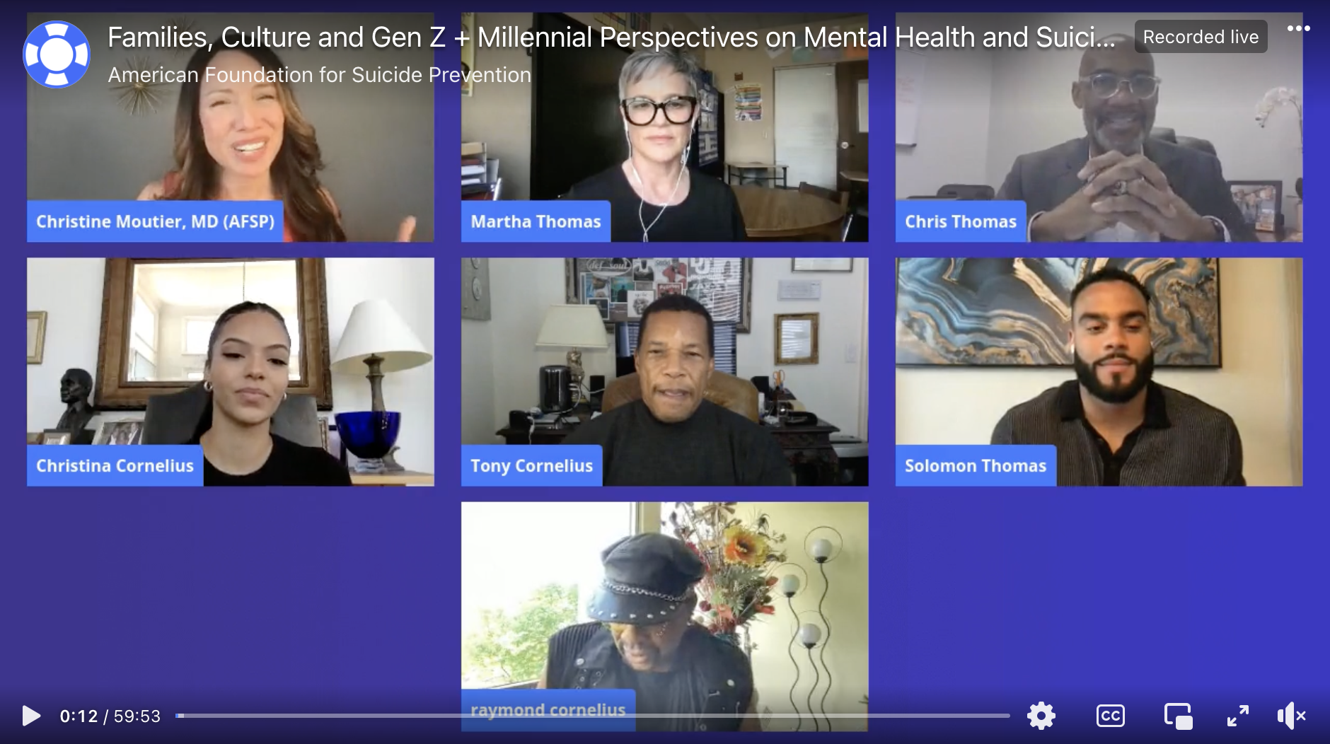 Frame from Families, Culture and GenZ/Millennial Perspectives on Mental Health and Suicide Loss