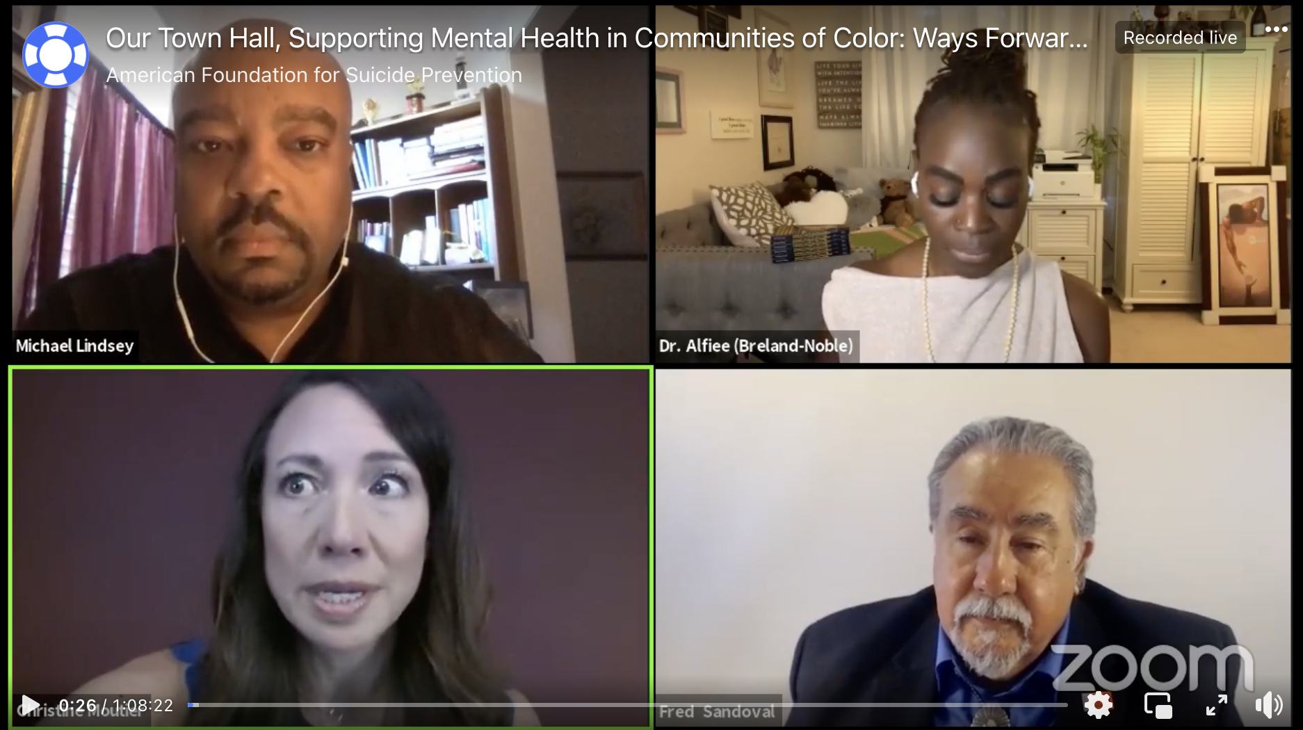 Frame from Our Town Hall, Supporting Mental Health in Communities of Color: Ways Forward