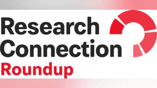 Horizontal banner image with black and red text that says "Research Connection Roundup," against a white background.