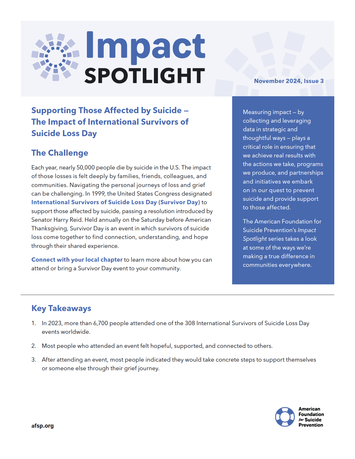 Impact Spotlight Issue 3: Supporting Those Affected by Suicide – The Impact of Survivor Day