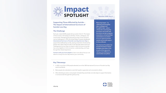 Impact Spotlight Issue 3: Supporting Those Affected by Suicide – The Impact of Survivor Day