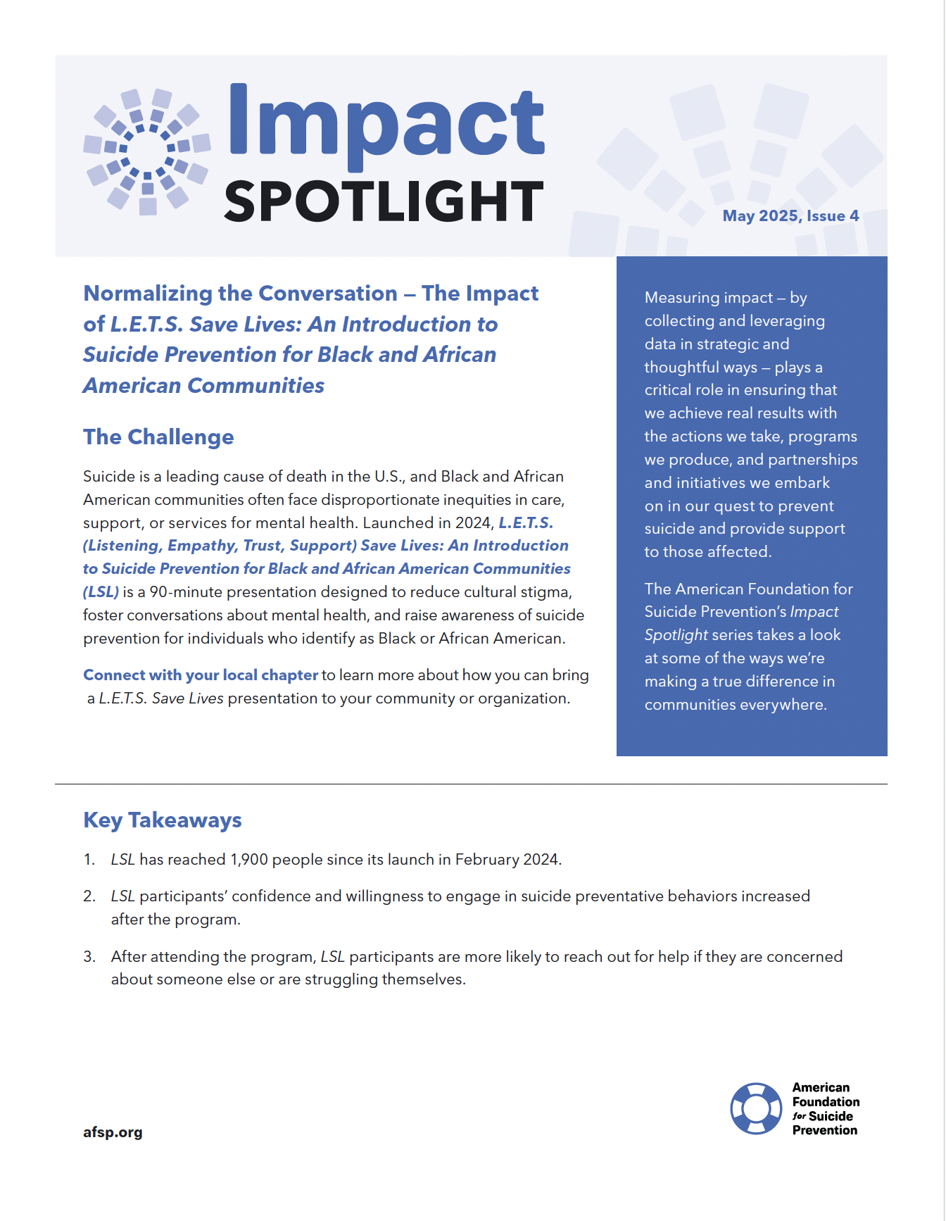 Normalizing the Conversation – The Impact of L.E.T.S. Save Lives: An Introduction to Suicide Prevention for Black and African American Communities