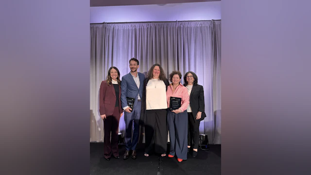 From left to right, AFSP Chief Medical Officer Christine Yu Moutier, M.D.; Dr. Martínez-Alés; Dr. Comtois; Dr. Linehan's daughter, Geraldine Rodriguez; and AFSP Senior Vice President of Research Jill Harkavy-Friedman, Ph.D.