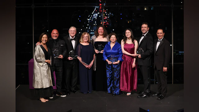 From left to right: Cindy Hsu, Jay Glazer, Eric and Terry Murray, Marsha Linehan's daughter Geraldine Rodriguez, Naomi and Ethan Sacks, and AFSP CEO Bob Gebbia.