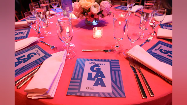 Close-up of a table setting at the Lifesavers Gala dinner.